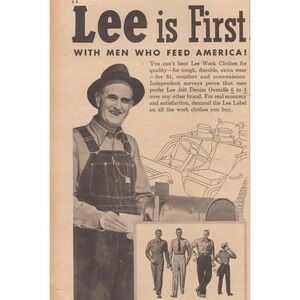 1946 Lee Work Clothes Vintage Print Ad Denim Overalls Farmer Americana Workwear